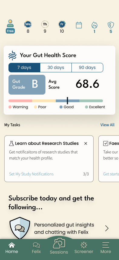 Faex Scan gut health score interface